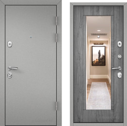 Дверь входная в дом асфальт утепленная на улицу с зеркалом порошок — шпон