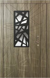 Дверь металлическая полуторная входная со стеклянной вставкой на дачу ДВ-21