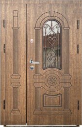 Элитная дверь двухстворчатая входная со стеклом кованая в дом уличная ДВ-32