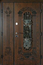 Двойная железная дверь стекло кованая элитная для дома ДВ-58